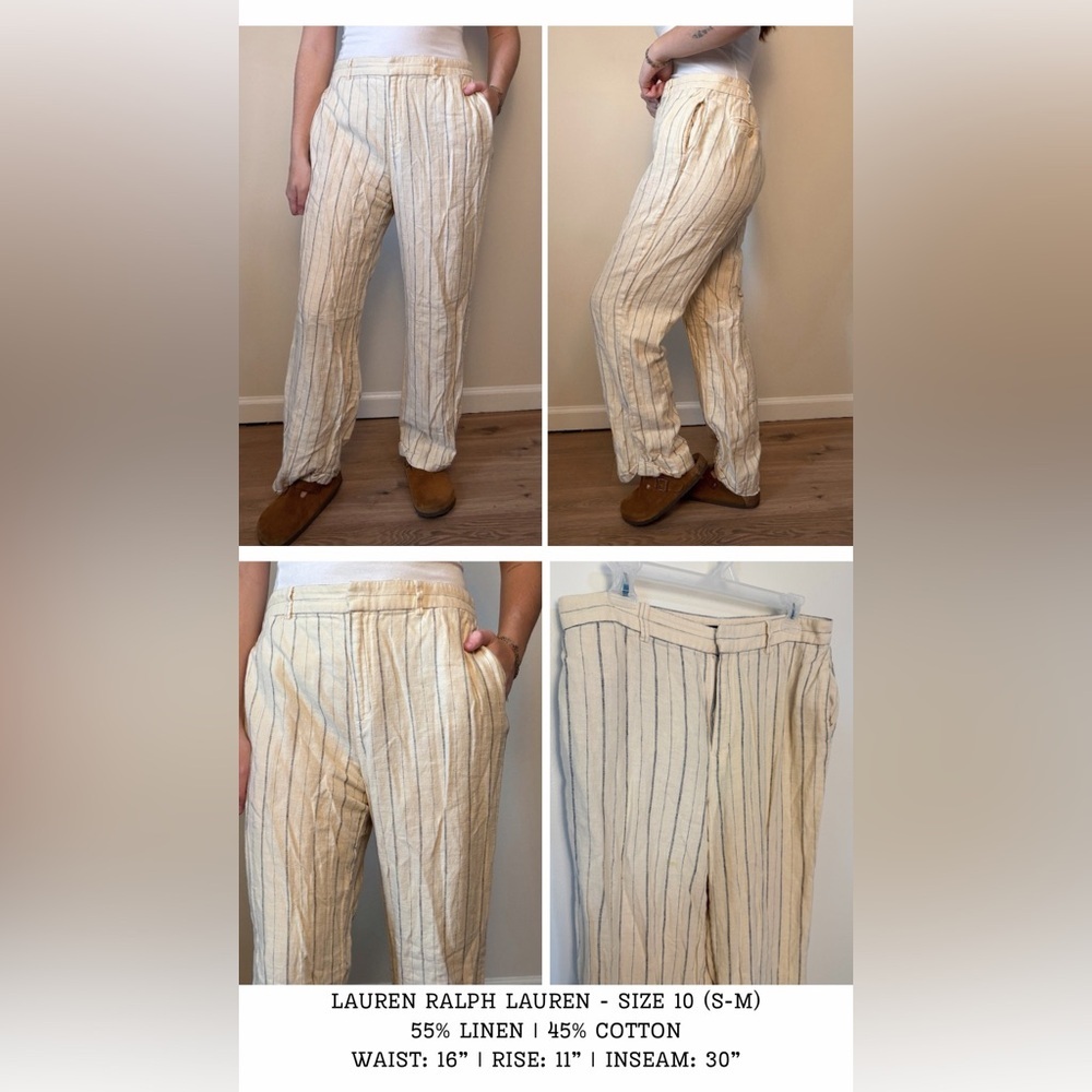 Vintage Ralph Lauren linen cotton stripe straight trouser pants size 10 (M) - Picture 7 of 7